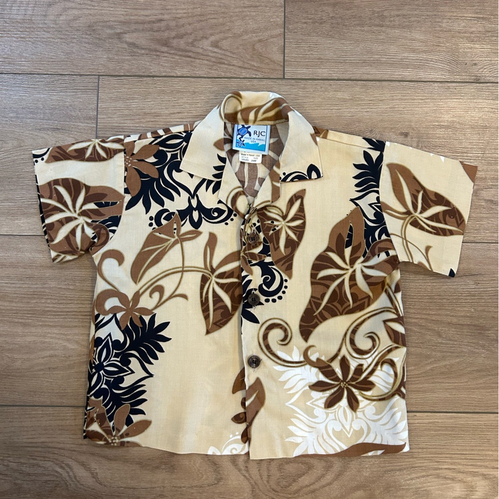 RJC Made in Hawaii 24M Rayon Hawaiian Aloha Shirt Brown Tan Tropical